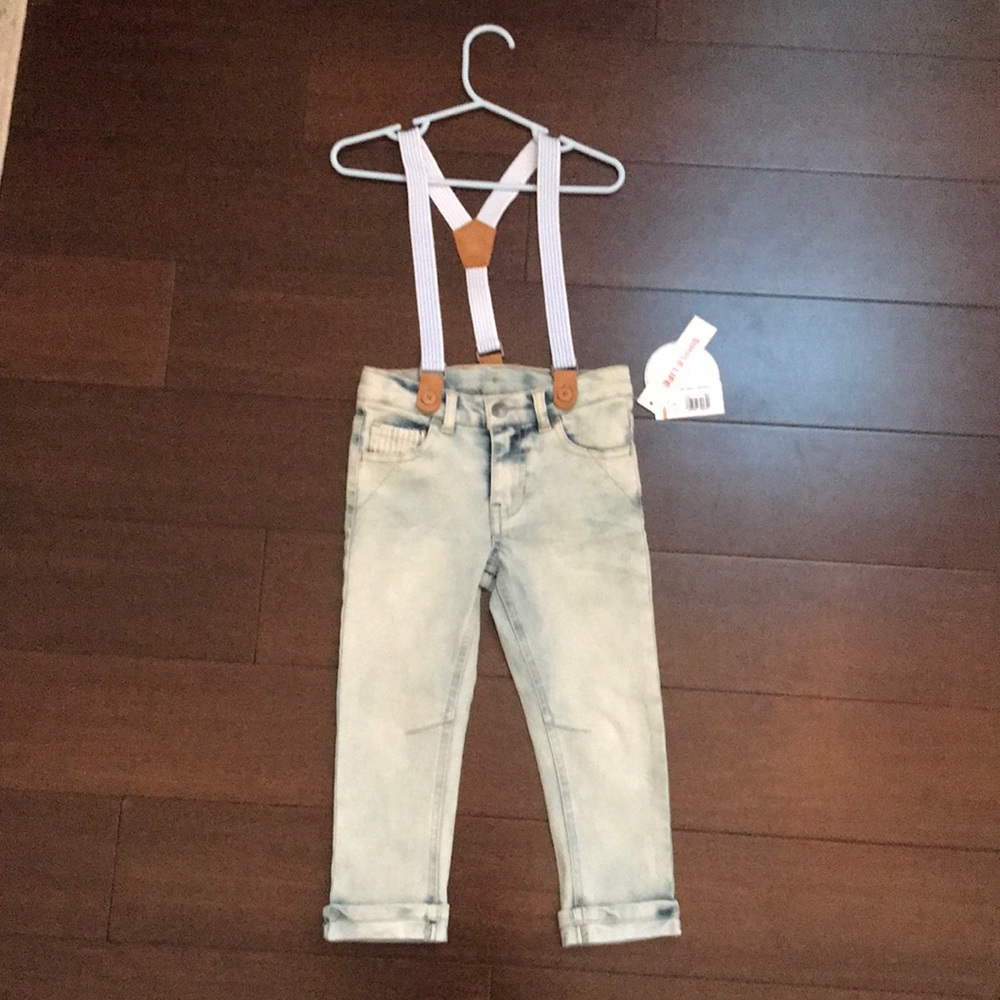 Koala kids light blue jeans with suspenders NWT